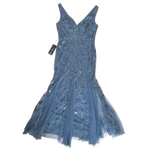 New Formal Gala Sequin Blue Evening Dress Women's 14 V Neck Sparkle Mermaid Maxi